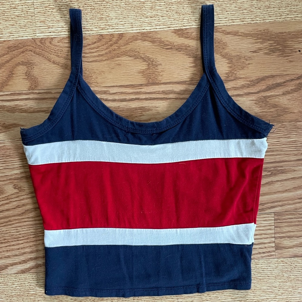Red, White & Blue Striped Crop Top
